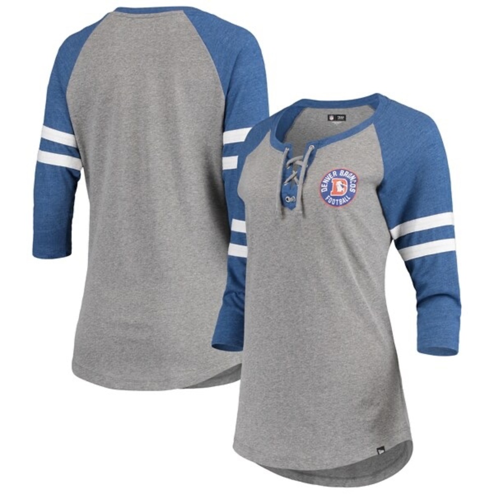 Women's Denver Broncos Throwback 3/4 Sleeve Lace-Up Shirt - Heather Gray XL NWT